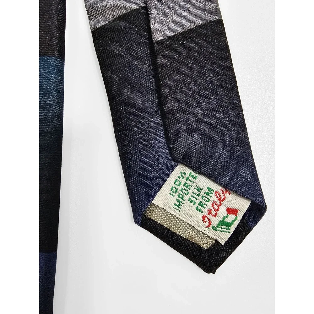 Couture by x'Andrini Men's Black Blue Silk Tie Vintage 80s 90s Flawed